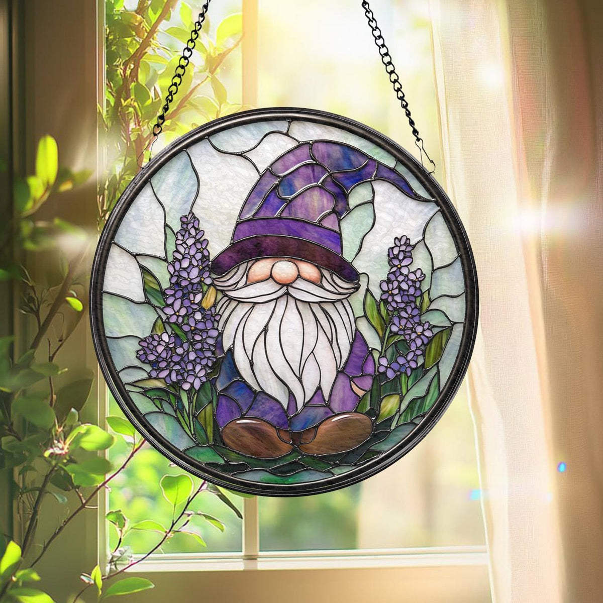 Lavender Glass Suncatcher, Floral Window Hanging Decor, Garden Ornament, Handmade Nature Gift, Mom Gift, Birthday or Mother's Day Present