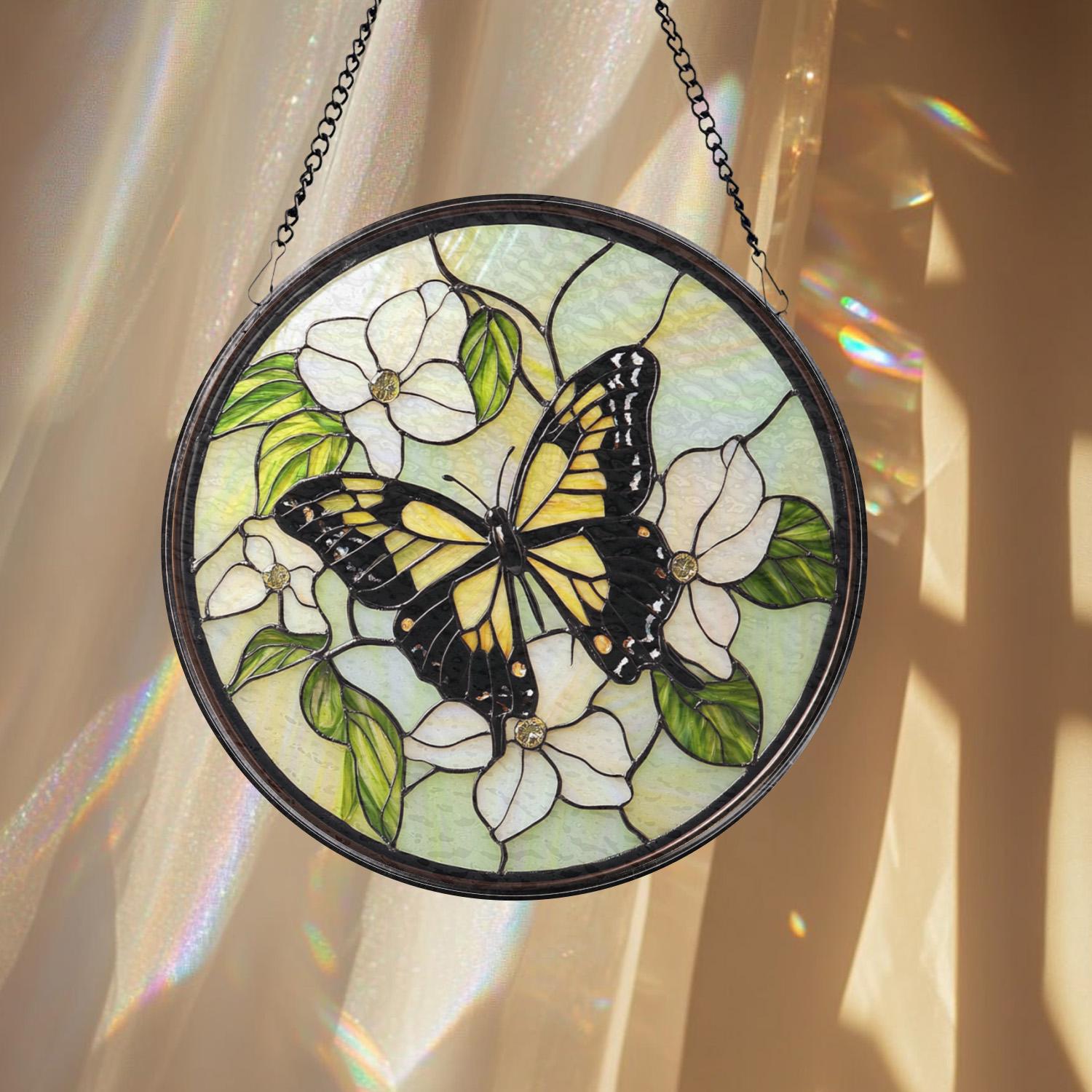 Monarch Butterfly Glass Suncatcher, Wildflower Window Hanging, Handmade Garden Decor, Gift for Her, Mother’s Day Gift, Birthday Present