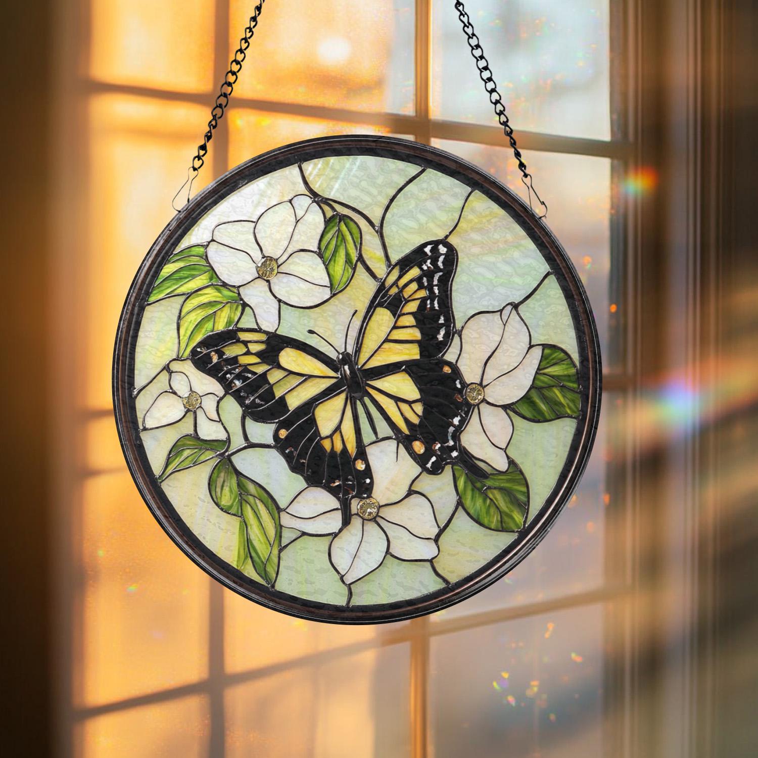 Monarch Butterfly Glass Suncatcher, Wildflower Window Hanging, Handmade Garden Decor, Gift for Her, Mother’s Day Gift, Birthday Present