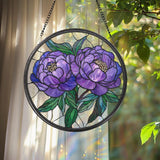 Peony Flower Glass Suncatcher, Purple Peony Ornament, Window Hanging Decor, Mother’s Day Keepsake, Garden Wall Art, Gift for Her
