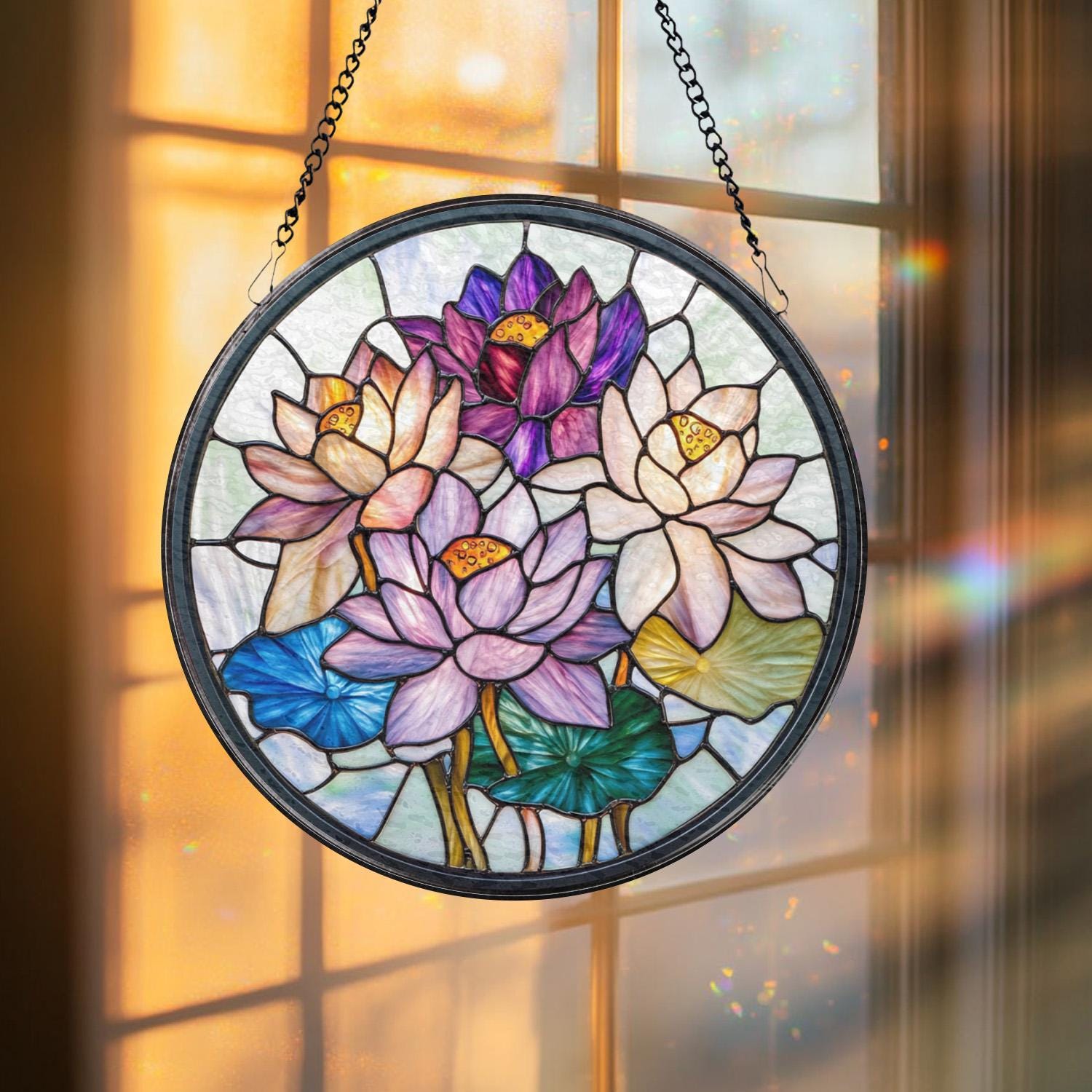 Handcrafted Lotus Glass Window Ornament, Tranquil Garden Decor, Yoga Lover Gift, Mother’s Day Present, Mindful Living Home Accent