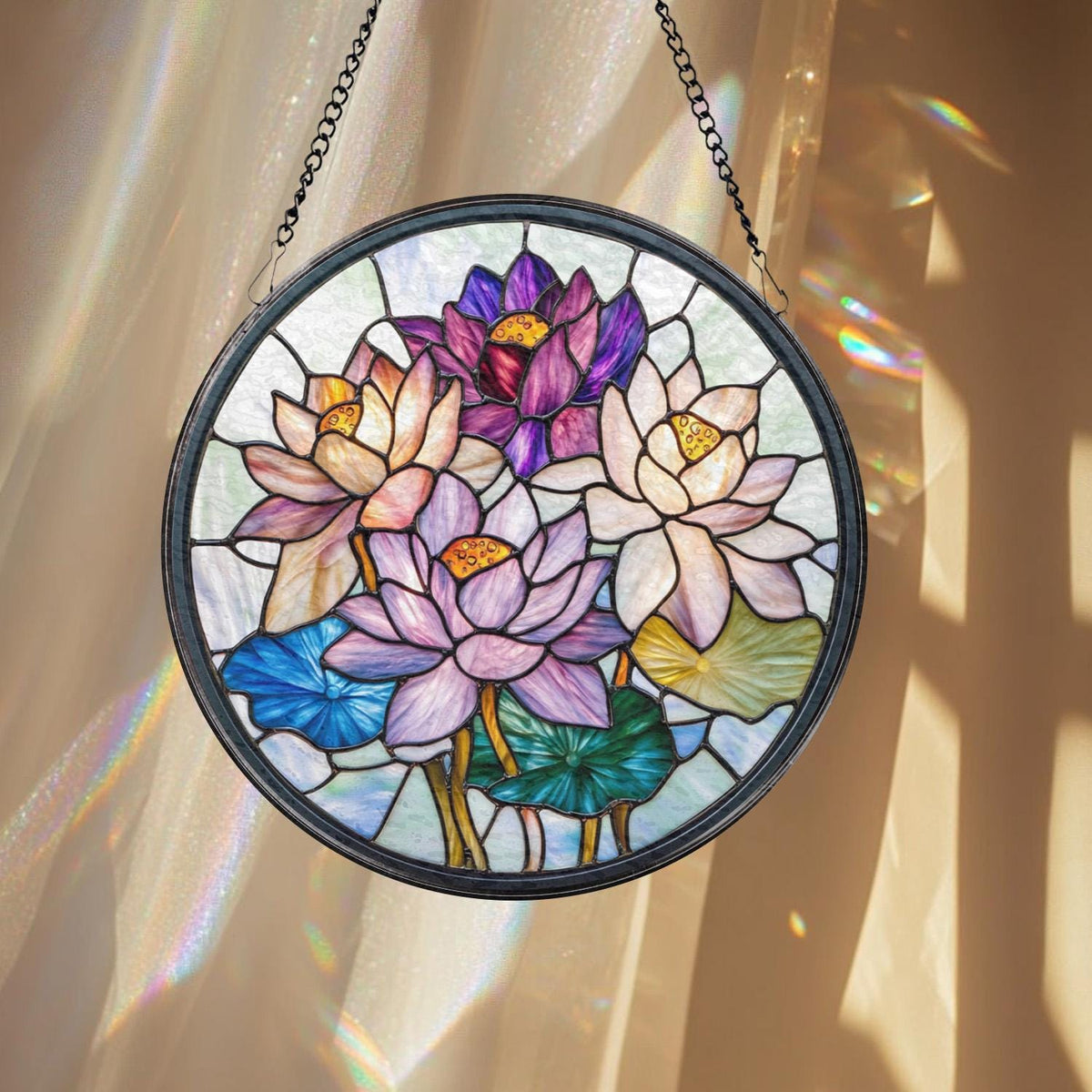 Handcrafted Lotus Glass Window Ornament, Tranquil Garden Decor, Yoga Lover Gift, Mother’s Day Present, Mindful Living Home Accent