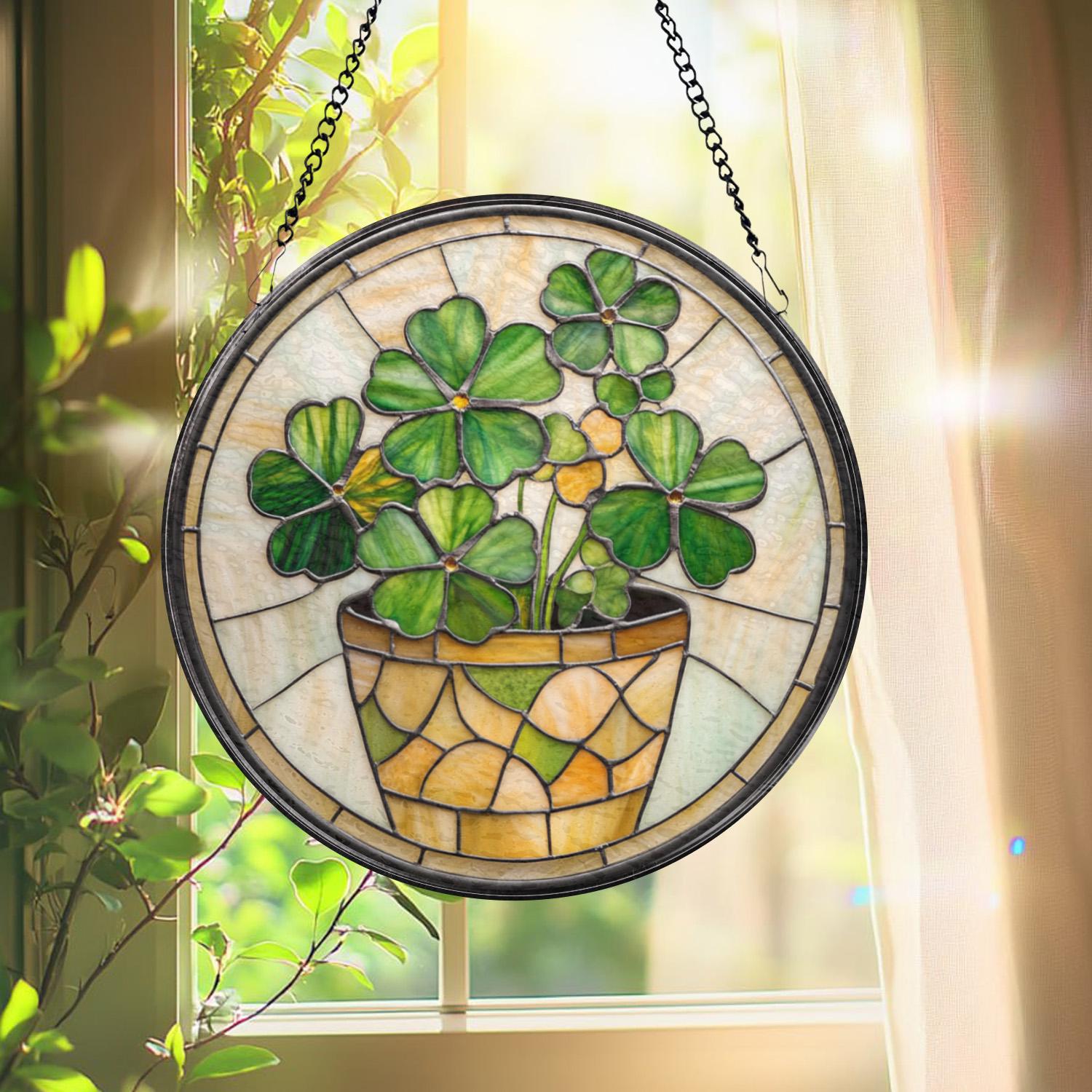 Handmade Shamrock Glass Suncatcher, Celtic Window Decor, Irish Ornament, Lucky Charm Gift, Green Irish Window Art, Gift for Irish Families