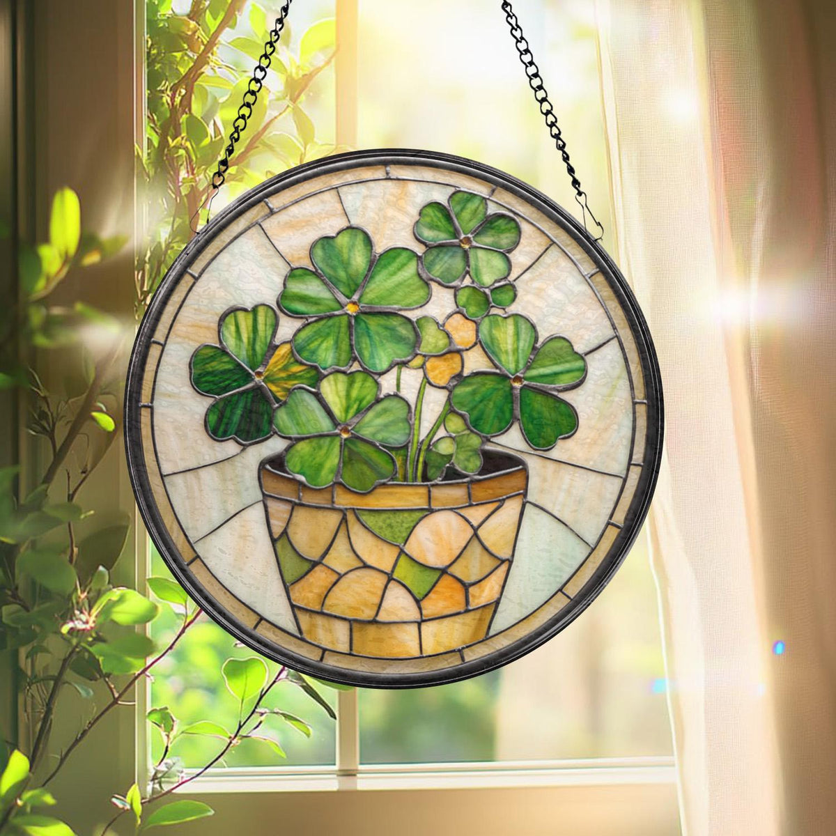 Handmade Shamrock Glass Suncatcher, Celtic Window Decor, Irish Ornament, Lucky Charm Gift, Green Irish Window Art, Gift for Irish Families