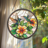 Hummingbird and Hibiscus Glass Suncatcher, Window Hanging Decor, Tropical Floral Accent, Bird Lover Gift, Mother’s Day Gift, Glass Wall Art