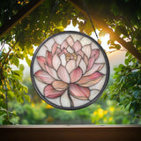 Pink Lotus Flower Glass Suncatcher, Zen Window Hanging, Spiritual Decor, Garden Accent, Gift for Mom, Nature Lover Gift, Tranquil Wall Art