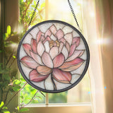 Pink Lotus Flower Glass Suncatcher, Zen Window Hanging, Spiritual Decor, Garden Accent, Gift for Mom, Nature Lover Gift, Tranquil Wall Art