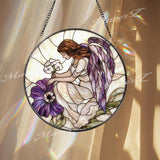 Purple Angel Stained Glass Suncatcher, Guardian Angel Window Hanging, Memorial Glass Panel, Sympathy Gift, Heavenly Home Decor