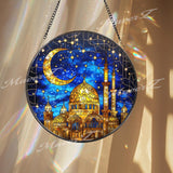 Mosque Stained Glass Suncatcher, Crescent Moon Islamic Decor, Ramadan Eid Window Hanging, Muslim Gift, Mosque Glass Panel