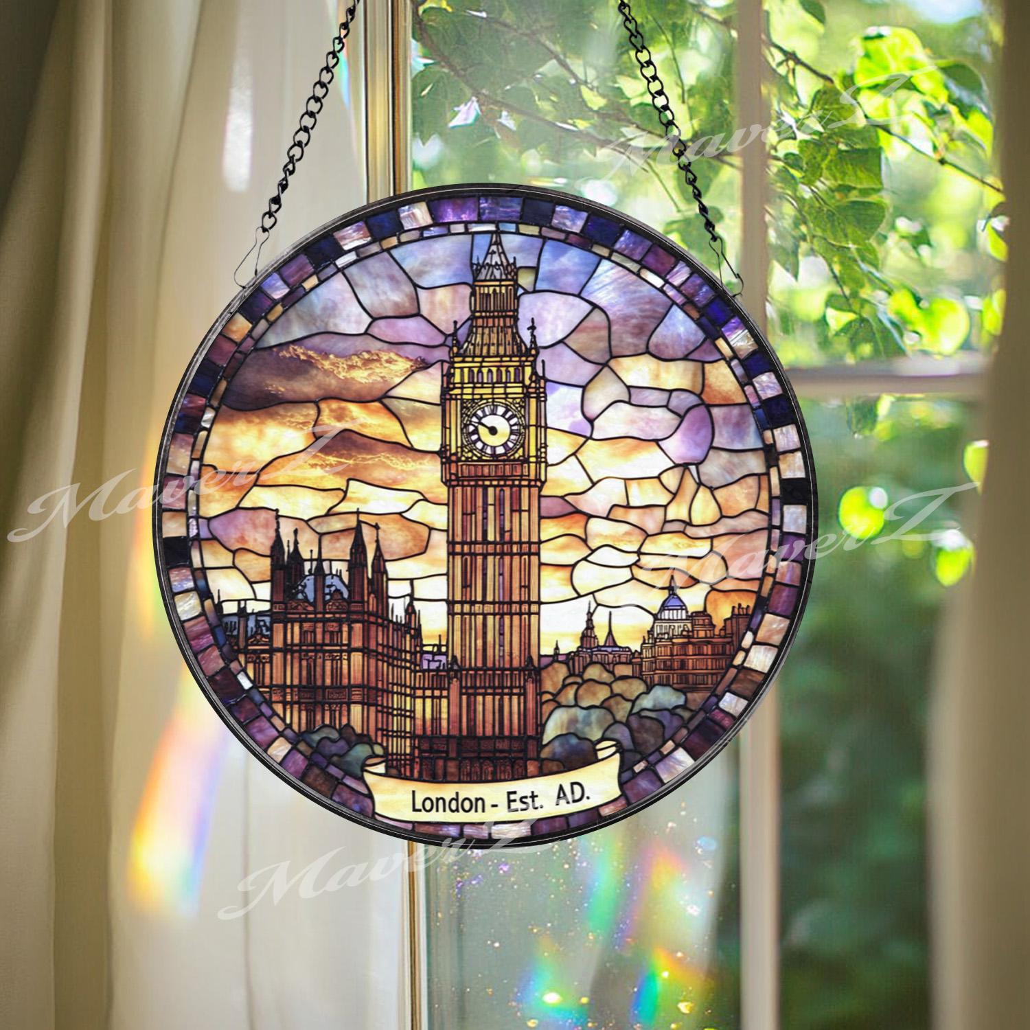 London Big Ben Stained Glass Suncatcher, Iconic UK Landmark Window Hanging, British Architecture Glass Art, Travel Gift for London Lovers