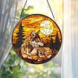 Wolf and Cub Moon Stained Glass Suncatcher, Forest Animal Window Hanging, Wildlife Decor, Nature Lover Gift, Spirit Animal Wall Art