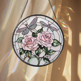 Double Dragonfly and Lotus Stained Glass Suncatcher, Floral Window Hanging, Zen Garden Decor, Nature-Inspired Art, Gift for Garden Lovers