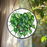 Monstera Leaf Glass Suncatcher, Botanical Window Hanging, Faux Stained Glass Plant Decor, Gift for Plant Lovers, Indoor Garden Accent