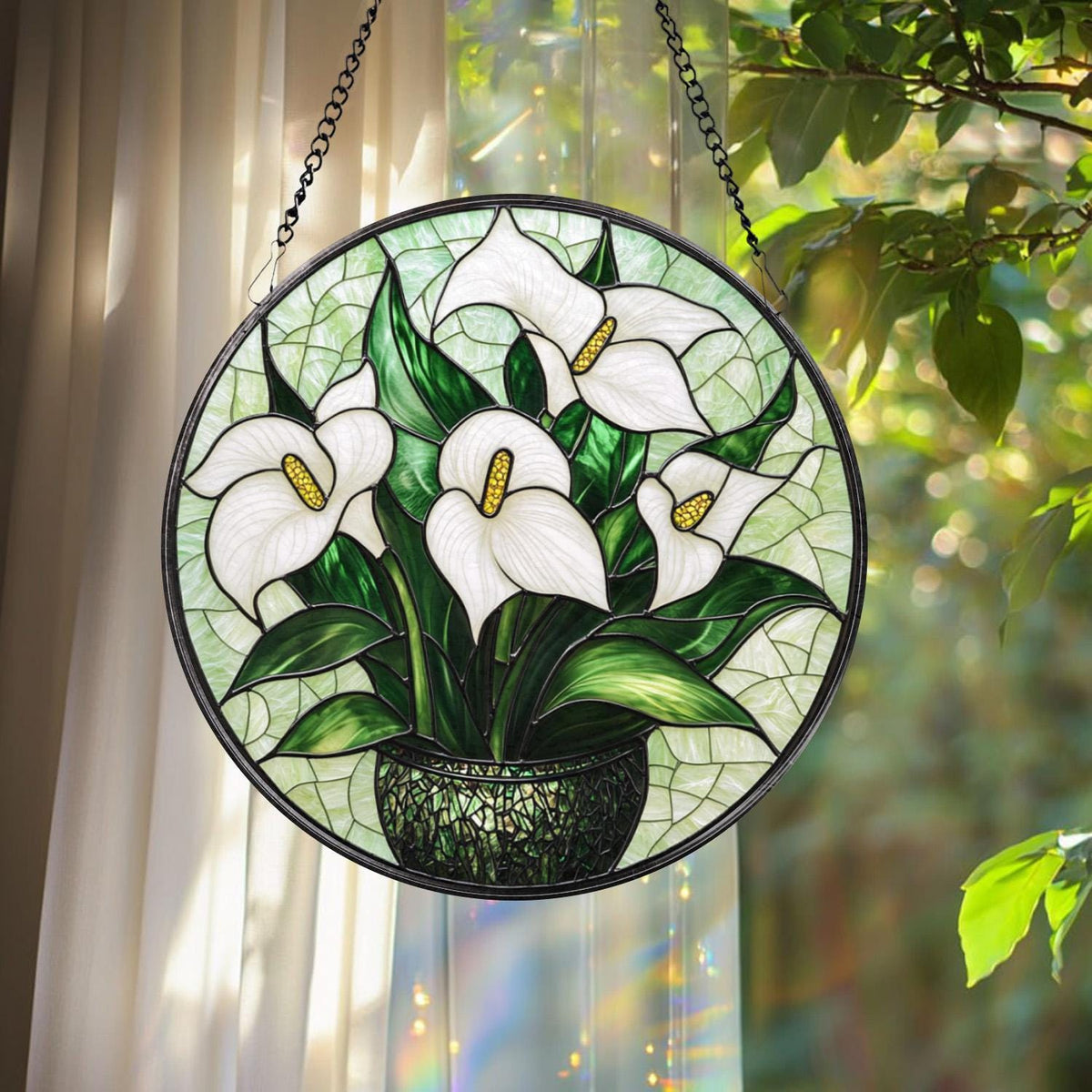 White Lily Flower Glass Suncatcher, Elegant Floral Window Hanging, Gift for Mom, Garden Lover Gift, Nature-Inspired Lily Decor, Sunroom Art