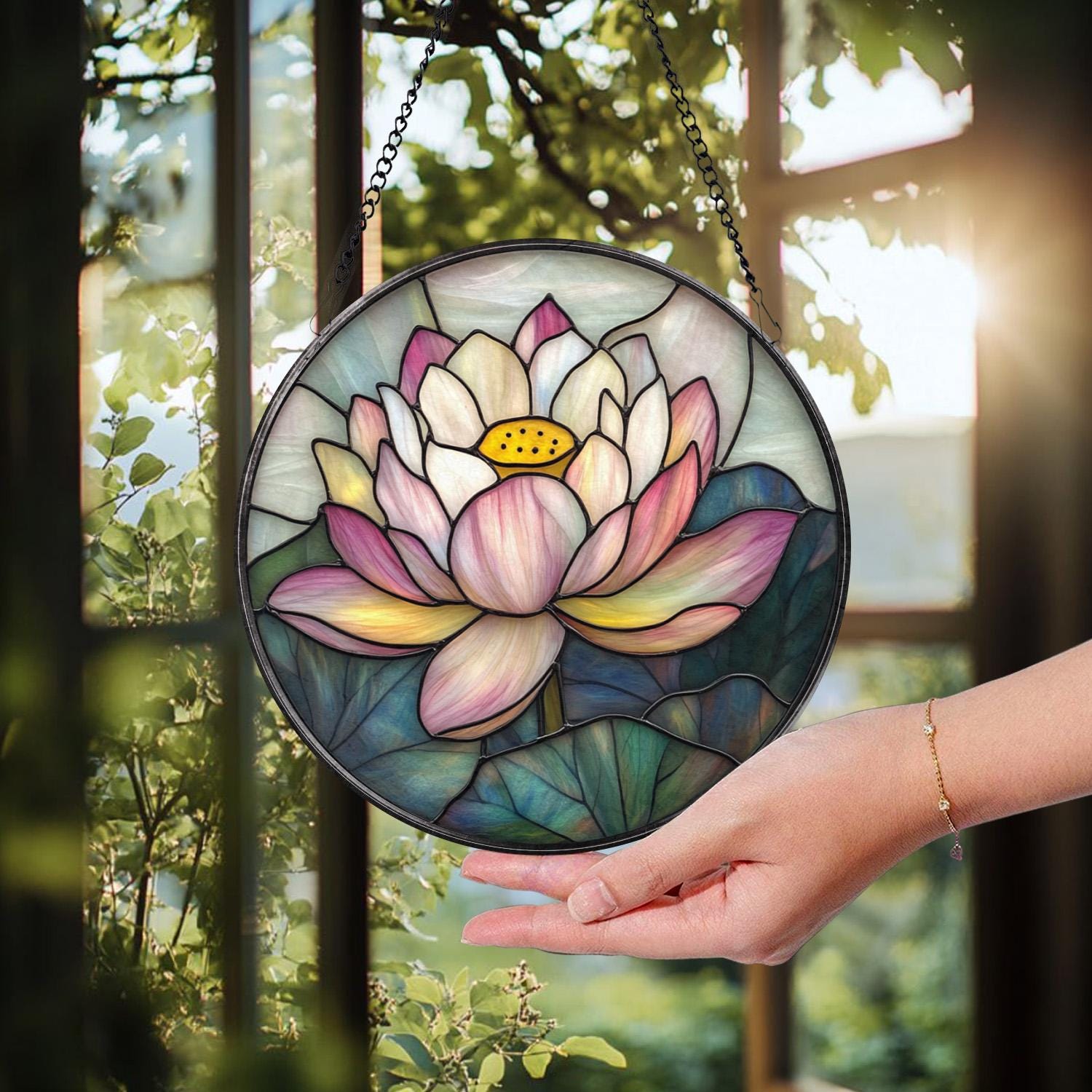 Zen Lotus Flower Glass Decor, Mindful Living Window Ornament, Yoga Room Gift, Spiritual Home Accent, Handmade Mother's Day Gift