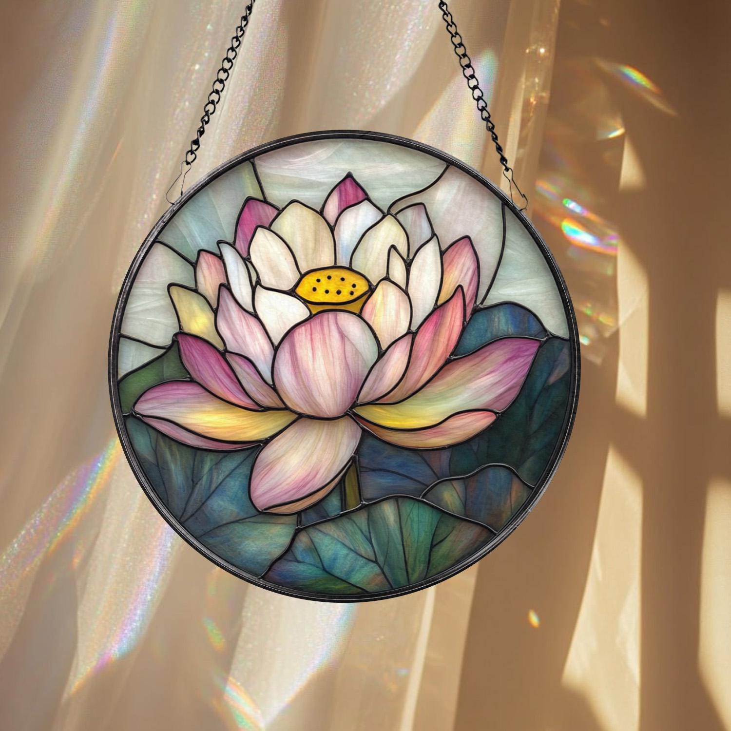 Zen Lotus Flower Glass Decor, Mindful Living Window Ornament, Yoga Room Gift, Spiritual Home Accent, Handmade Mother's Day Gift