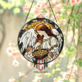 Angel and Cherubs Stained Glass Suncatcher – Guardian Angel Window Hanging, Blessings and Abundance Art Panel, Spiritual Gift for Home