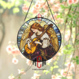 Angel Playing Lute Stained Glass Suncatcher, Vintage Music Angel Window Panel, Spiritual Guardian Art, Heavenly Gift for Peaceful Home