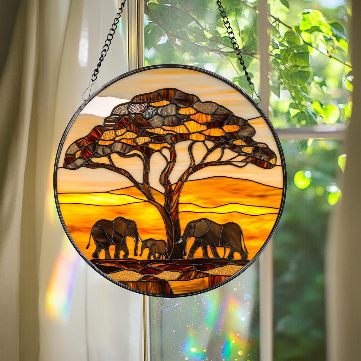 Elephant Mama and Baby Glass Suncatcher, Motherhood Window Art, Gift for Mom, Garden or House Decor, Elephant Family Suncatcher Gift