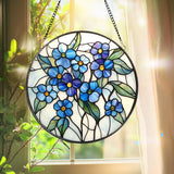 Forget-Me-Not Stained Glass Suncatcher, Blue Floral Window Hanging, Botanical Home Decor, Memorial Gift for Mom or Grandma, Spring Accent