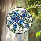Forget-Me-Not Stained Glass Suncatcher, Blue Floral Window Hanging, Botanical Home Decor, Memorial Gift for Mom or Grandma, Spring Accent