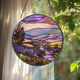 Mountain and Forest Stained Glass Suncatcher, Sunset Landscape Window Art, Rustic Nature Decor, Cozy Cabin Gift for Nature Lovers