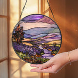 Mountain and Forest Stained Glass Suncatcher, Sunset Landscape Window Art, Rustic Nature Decor, Cozy Cabin Gift for Nature Lovers