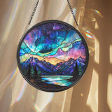 Aurora Borealis Glass Suncatcher, Northern Lights Window Decor, Mystical Sky Wall Art, Gift for Nature Lovers, Meditation Accent