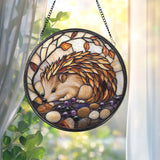 Hedgehog Stained Glass Suncatcher, Cute Animal Window Hanging, Woodland Decor, Gift for Her, Nature Lover Birthday or Xmas Gift
