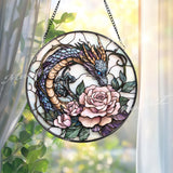 Bearded Dragon Stained Glass Suncatcher, Lizard on Rock Under Cherry Blossom Tree, Reptile Pet Window Panel, Nature Decor Gift Idea