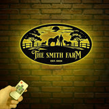 Personalized Farm Metal Sign, Custom Horse Ranch Name Sign, Western Cowboy Silhouette Wall Art, Outdoor Barn or Stable Decor