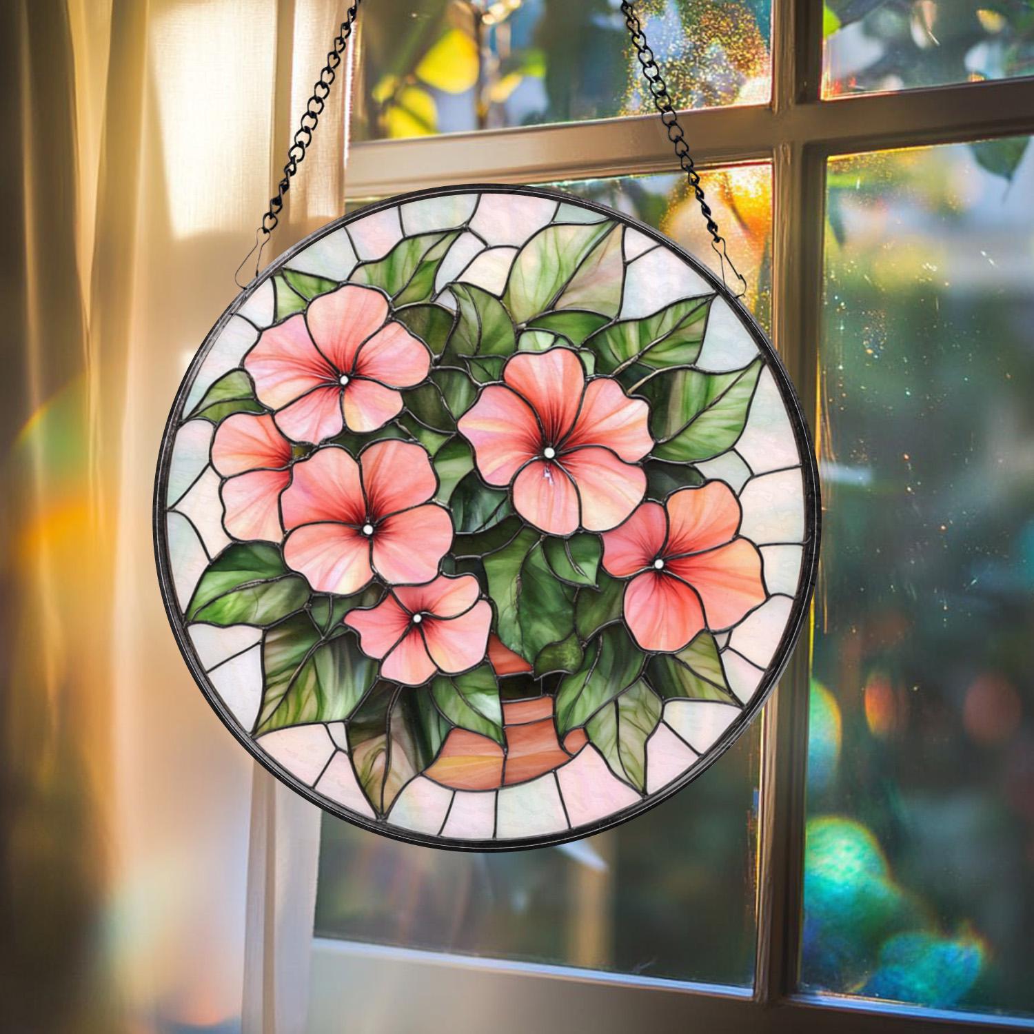Hibiscus Flowers Vase Glass Window Hanging, Tropical Floral Suncatcher, Summer Window Decor, Hibiscus Lover Gift, Beach House Wall Accent
