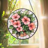 Hibiscus Flowers Vase Glass Window Hanging, Tropical Floral Suncatcher, Summer Window Decor, Hibiscus Lover Gift, Beach House Wall Accent