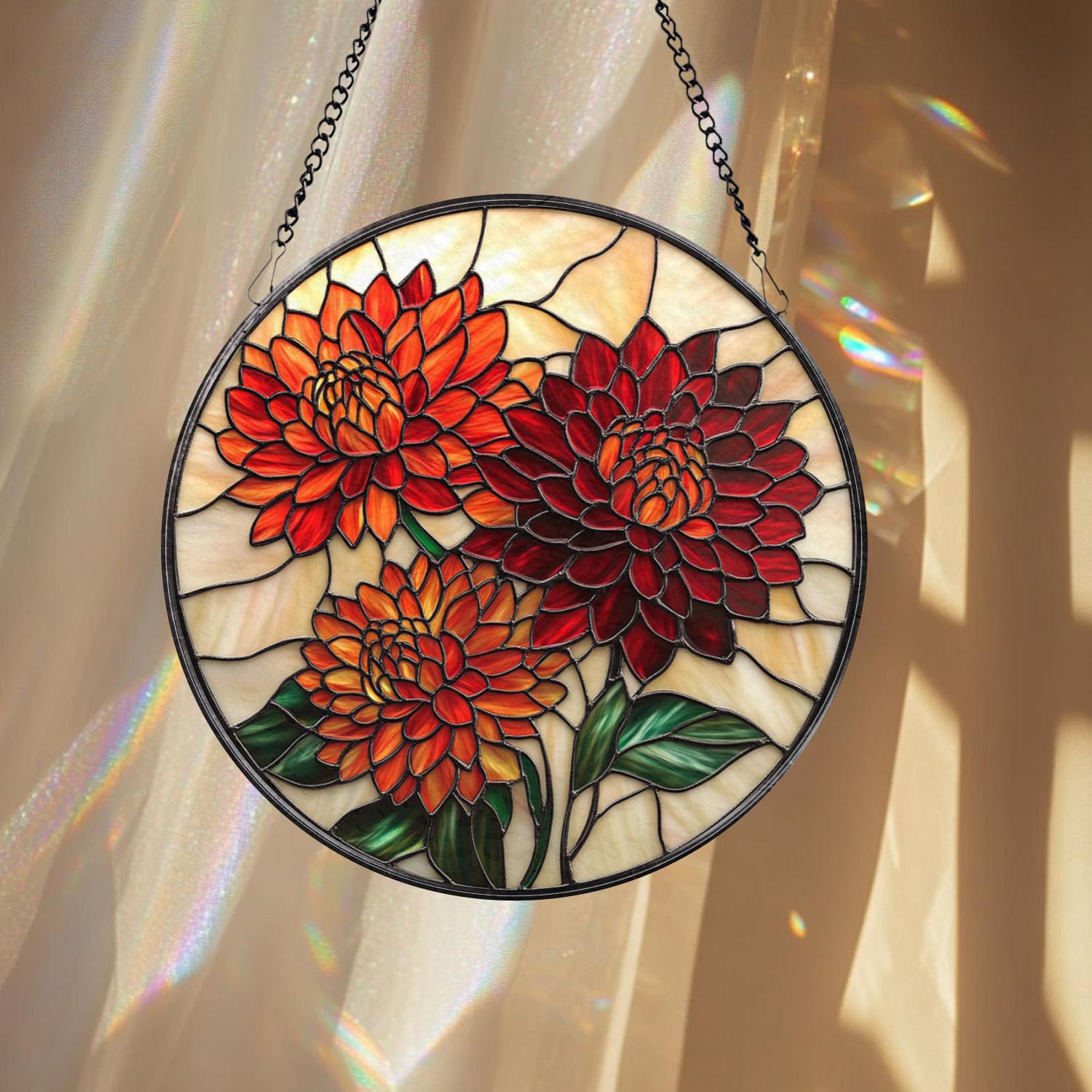 Chrysanthemum Stained Glass Suncatcher, Birth Month Flower Window Hanging, Gift for Mom or Grandma, Floral Birthday or Holiday Decor