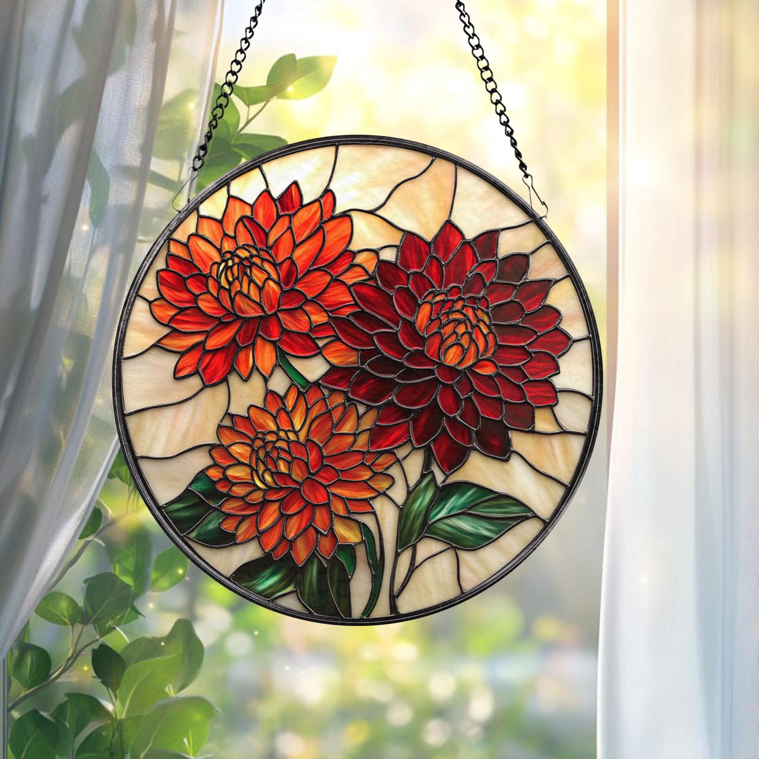 Chrysanthemum Stained Glass Suncatcher, Birth Month Flower Window Hanging, Gift for Mom or Grandma, Floral Birthday or Holiday Decor