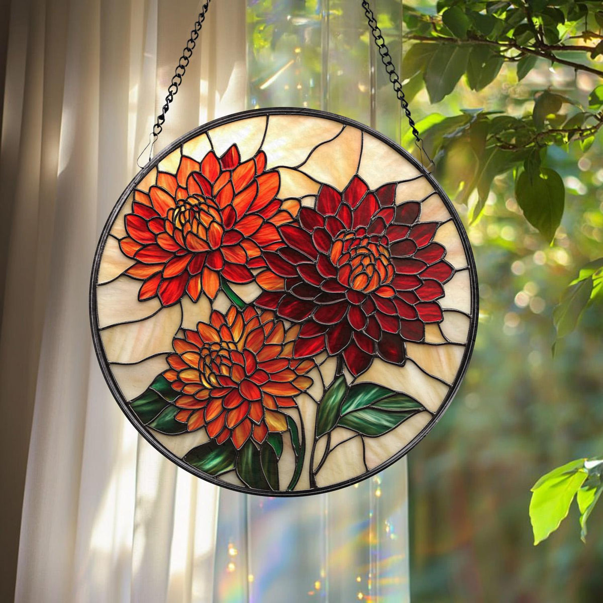 Chrysanthemum Stained Glass Suncatcher, Birth Month Flower Window Hanging, Gift for Mom or Grandma, Floral Birthday or Holiday Decor