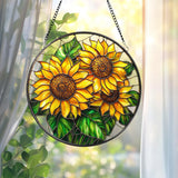 Sunflower Glass Suncatcher, Floral Pendant Window Hanging, Sunflower Window Decor, Gift for Mom or Grandma, Bright Kitchen or Garden Accent