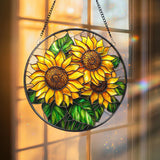 Sunflower Glass Suncatcher, Floral Pendant Window Hanging, Sunflower Window Decor, Gift for Mom or Grandma, Bright Kitchen or Garden Accent