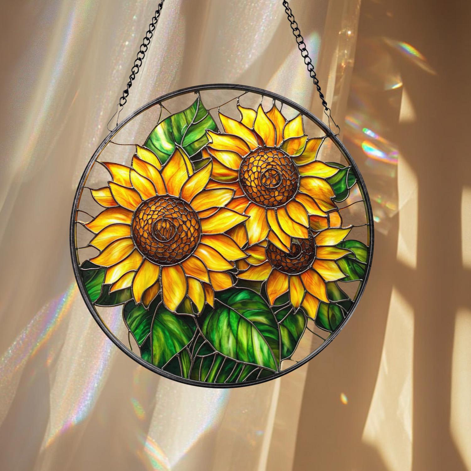 Sunflower Glass Suncatcher, Floral Pendant Window Hanging, Sunflower Window Decor, Gift for Mom or Grandma, Bright Kitchen or Garden Accent