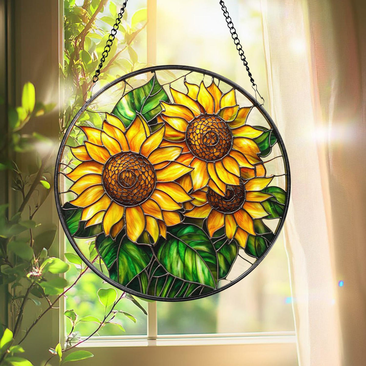 Sunflower Glass Suncatcher, Floral Pendant Window Hanging, Sunflower Window Decor, Gift for Mom or Grandma, Bright Kitchen or Garden Accent