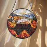 Magical Train Stained Glass Suncatcher, Fantasy Castle Window Hanging, Autumn Adventure Glass Art, Gift for Book and Travel Lovers