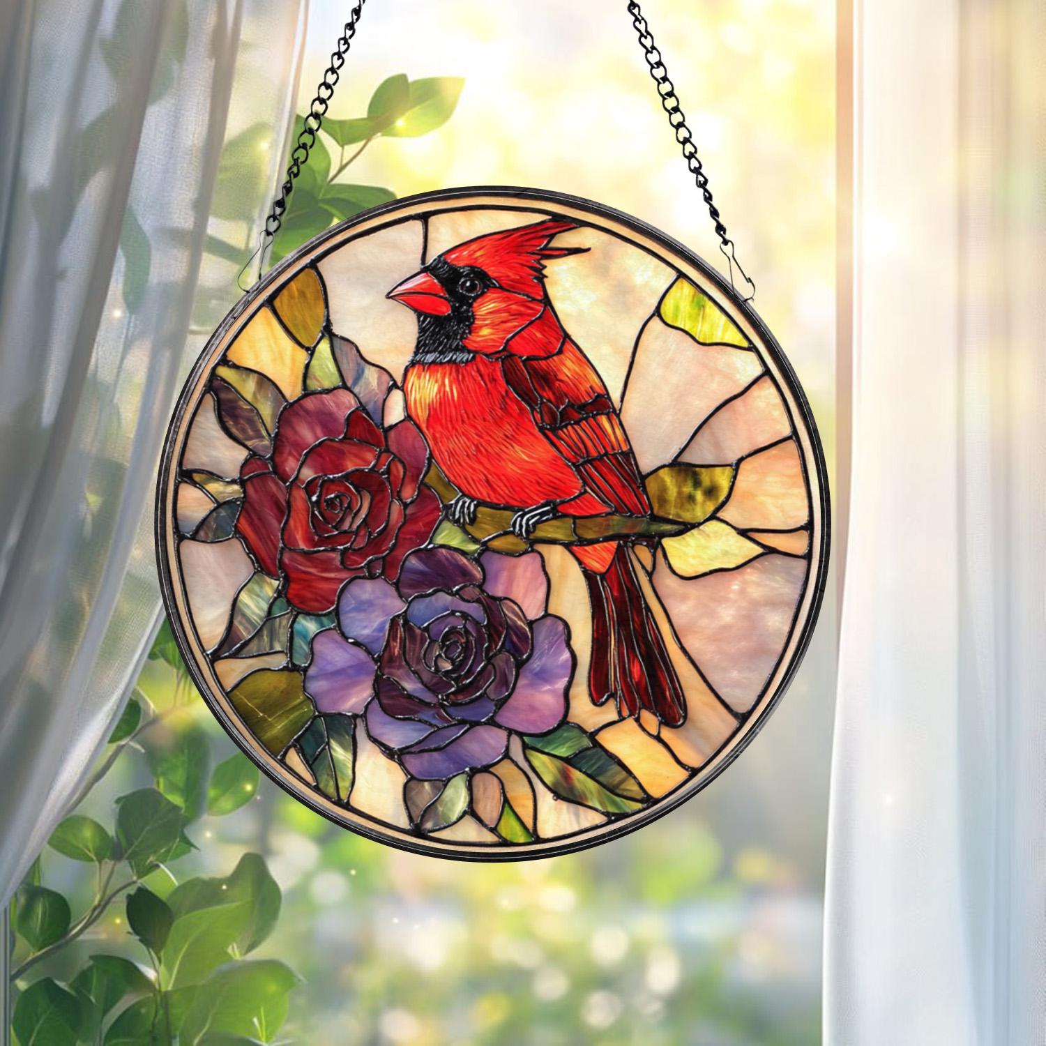 Cardinal Stained Glass Suncatcher – Red Bird Memorial Ornament, Remembrance Window Hanging, Bird Lover Gift, Nature Home Decor