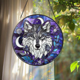 Majestic Wolf Stained Glass Suncatcher – Moonlit Wolf Window Hanging, Wildlife Glass Art, Nature Decor, Wolf Lover Gift