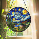 Stained Glass Starry Night Suncatcher, Van Gogh Art Ornament, Celestial Window Decor, Gift for Art Lovers, Holiday Keepsake