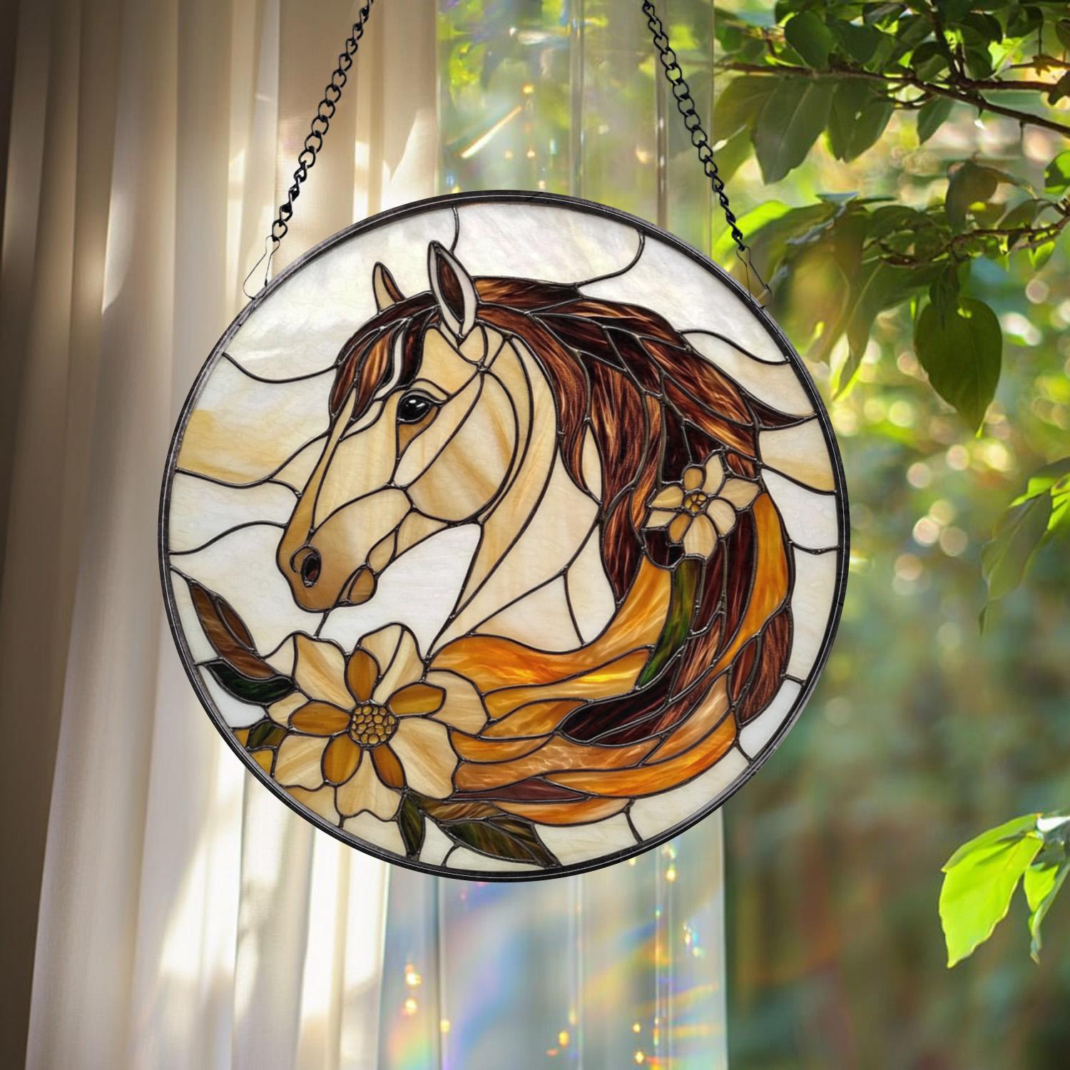 Horse Stained Glass Suncatcher, Equestrian Window Hanging, Horse Lover Decor, Ranch Farmhouse Art, Gift for Rider, Horse Owner Gift