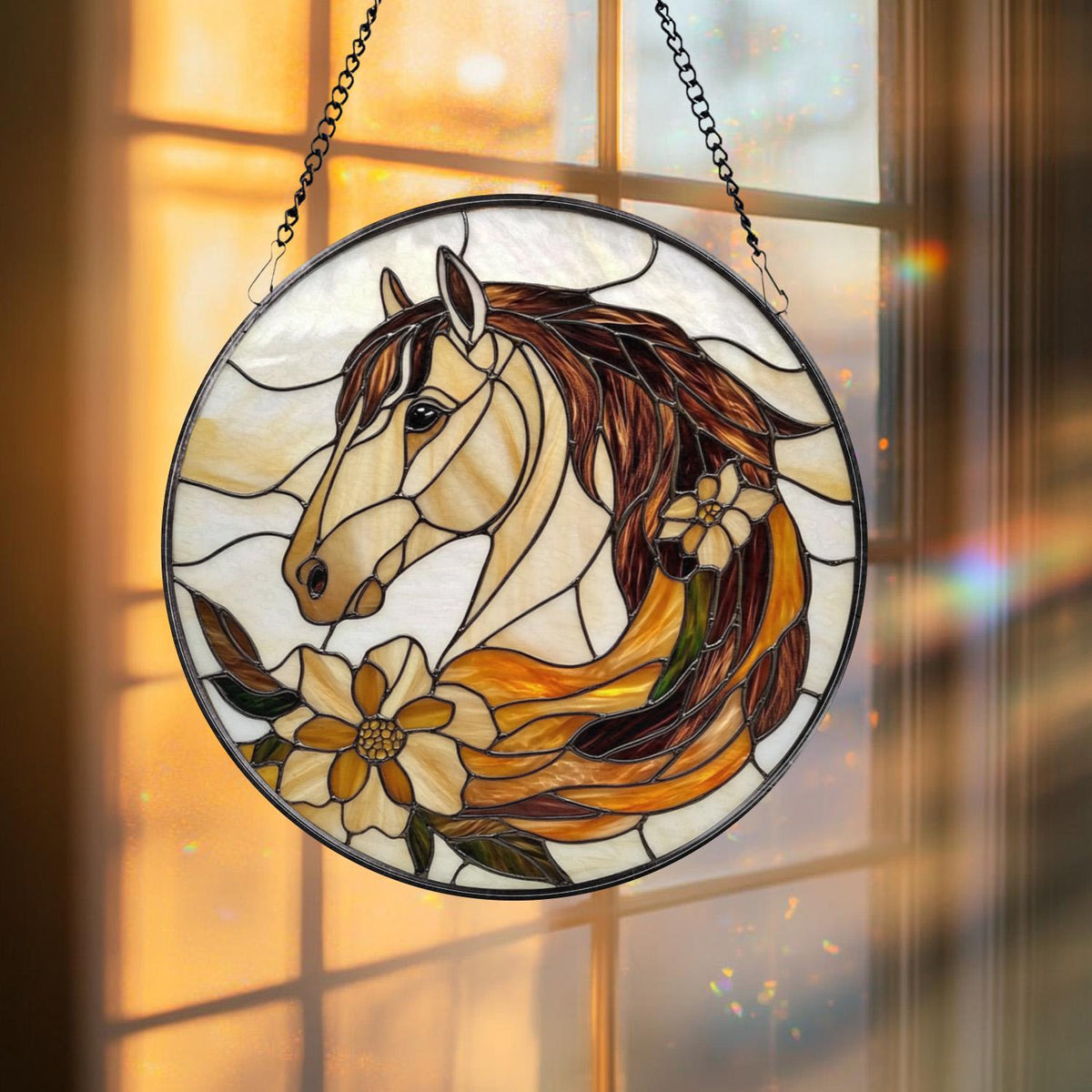 Horse Stained Glass Suncatcher, Equestrian Window Hanging, Horse Lover Decor, Ranch Farmhouse Art, Gift for Rider, Horse Owner Gift