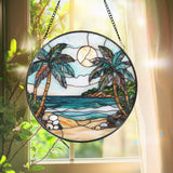 Tropical Palm Tree Stained Glass Suncatcher, Beach Sunset Window Hanging, Ocean Decor, Coastal Gift, Summer Vibes, Beach Lover Art