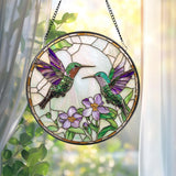 Hummingbirds Stained Glass Suncatcher, Wildflower Window Hanging, Hummingbird Memorial, Indoor Decor, Garden Lover Gift, Gift for Women