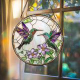 Hummingbirds Stained Glass Suncatcher, Wildflower Window Hanging, Hummingbird Memorial, Indoor Decor, Garden Lover Gift, Gift for Women