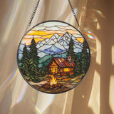 Starry Night Camping Glass Suncatcher, Cabin Campfire Window Hanging, Camper Van Art, Nature Decor, Adventure Gift, Outdoor Lover Gift